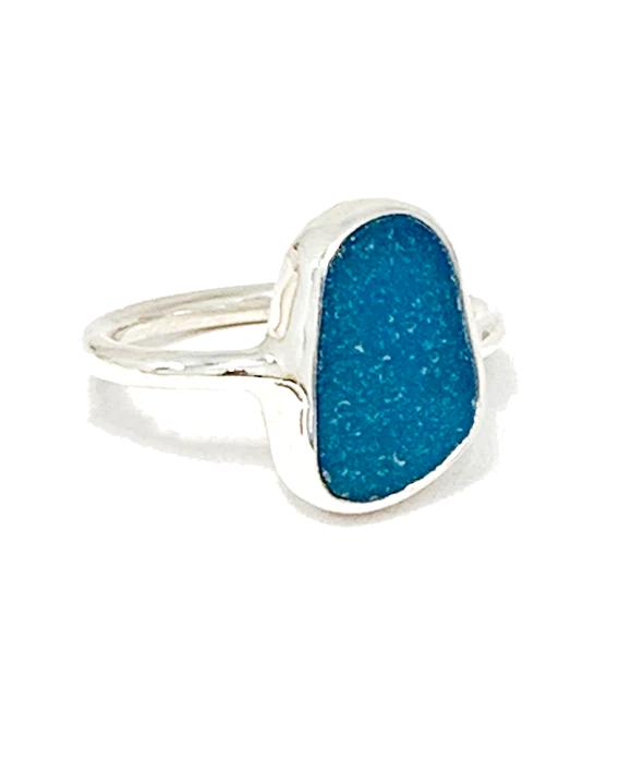Dark Turquoise Sea Glass Ring - Size 4