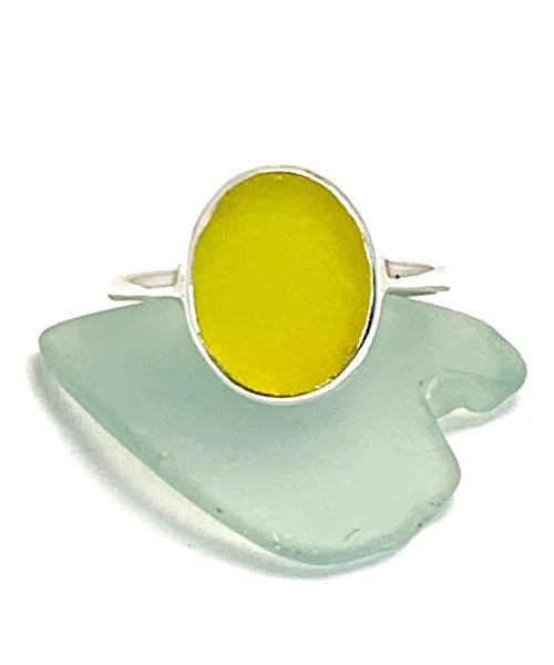 Rare Bright Yellow Sea Glass Ring - Size 7