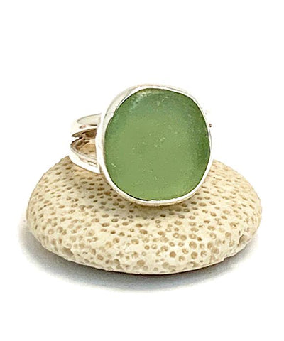 Sage Green Sea Glass Split Band Ring - Size 6.5