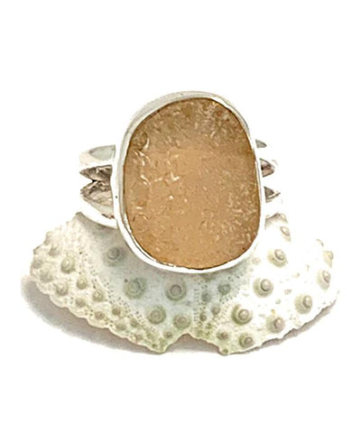 Textured Pink Sea Glass Split Band Ring - Size 6.5
