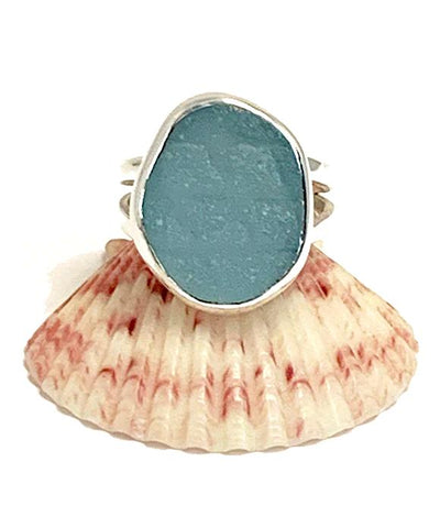Textured Sky Blue Sea Glass Split Band Ring - Size 5.5