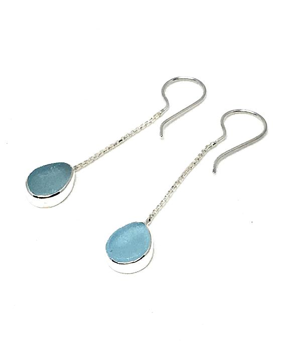 Aqua Sea Glass Chain Earrings