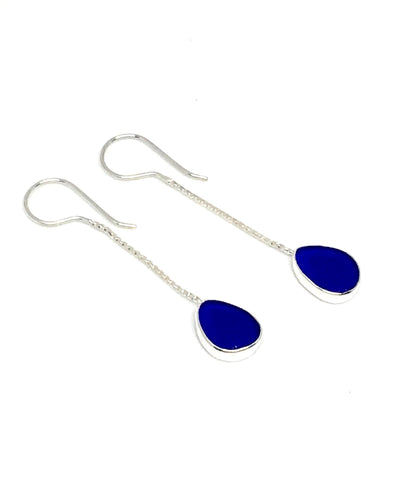Cobalt Sea Glass Chain Earrings