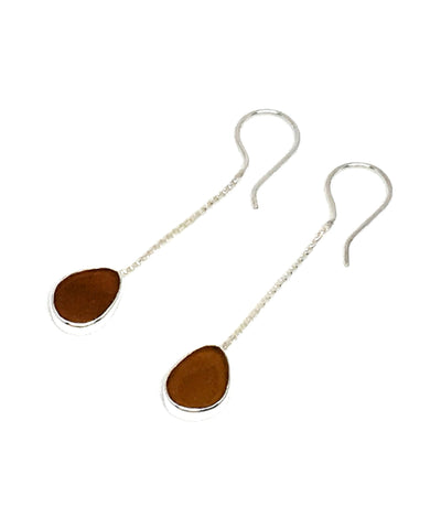 Brown Sea Glass Chain Earrings