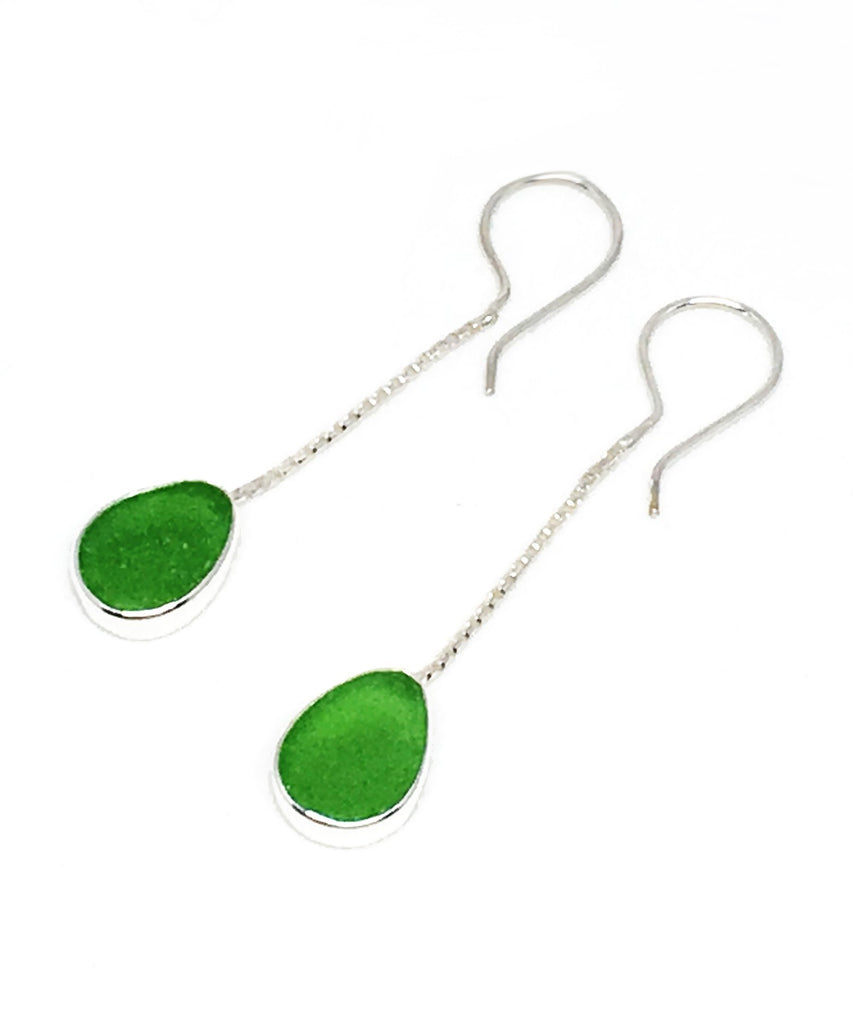 Green Sea Glass Chain Earrings