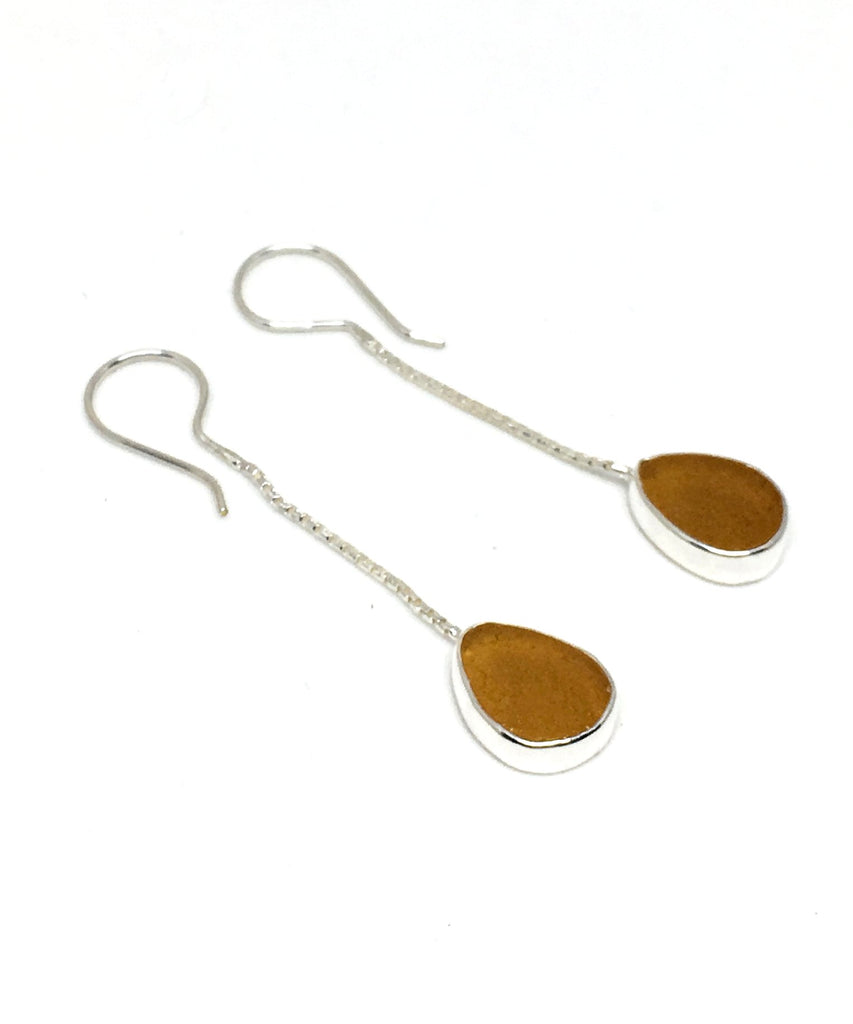 Light Brown Sea Glass Chain Earrings