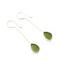 Dark Olive Green Sea Glass Chain Earrings