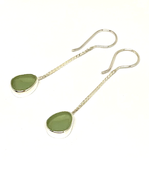 Soft Sage Green Sea Glass Chain Earrings