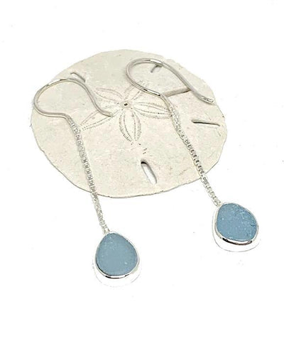 Aqua Sea Glass Chain Earrings