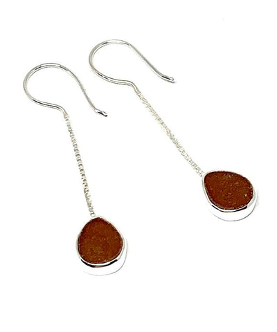 Dark Brown Sea Glass Chain Earrings