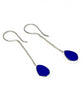 Dark Cobalt Blue Sea Glass Chain Earrings