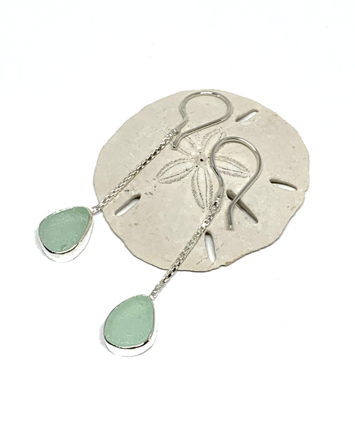 Coke Bottle Blue Sea Glass Chain Earrings