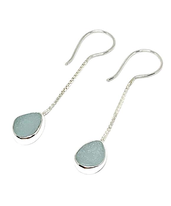 Soft Aqua Sea Glass Chain Earrings