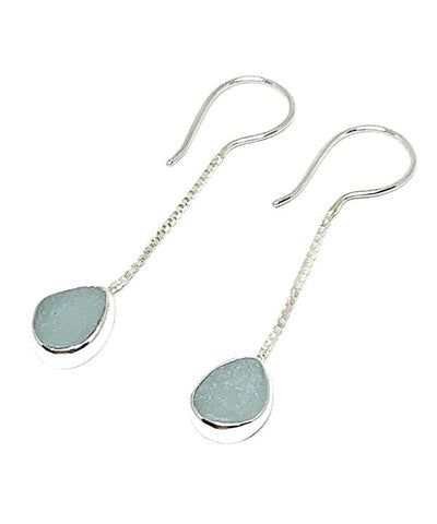 Soft Aqua Sea Glass Chain Earrings
