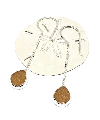 Dark Amber Sea Glass Chain Earrings
