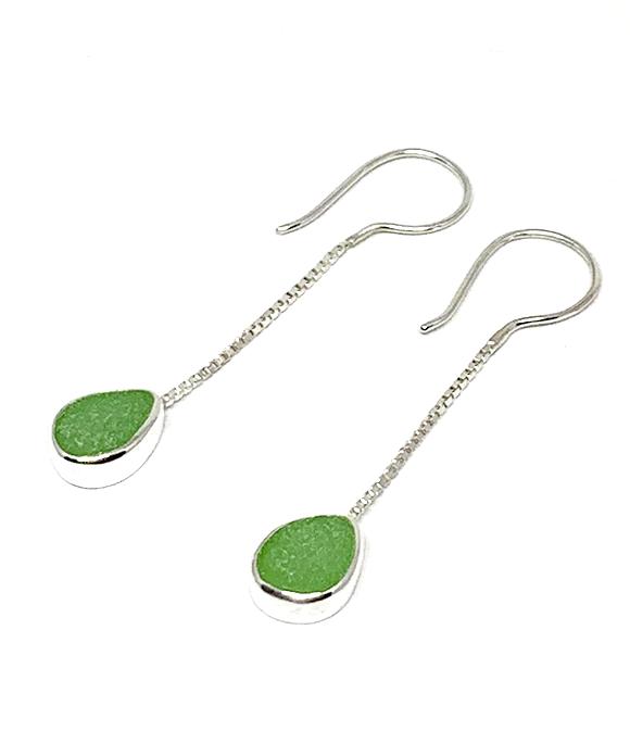 Grass Green Sea Glass Chain Earrings