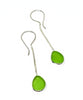 Lime Green Sea Glass Chain Earrings