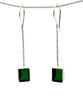 Dark Green Stained Glass Rectangle Chain Earrings