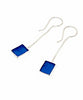 Teal Stained Glass Rectangle Shaped Chain Earrings