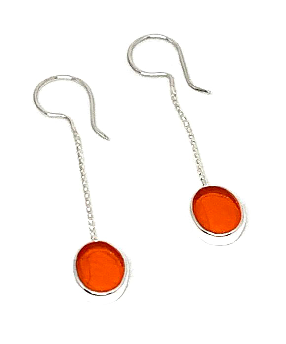 Clear Orange Stained Glass Oval Chain Earrings
