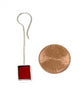 Raspberry Red Clear Stained Glass Rectangle Chain Earrings