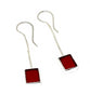 Raspberry Red Clear Stained Glass Rectangle Chain Earrings
