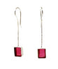 Raspberry Red Clear Stained Glass Rectangle Chain Earrings