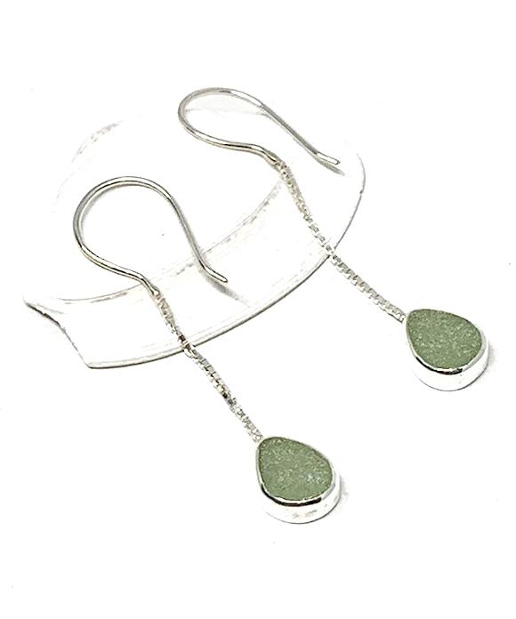 Sage Green Sea Glass Chain Earrings