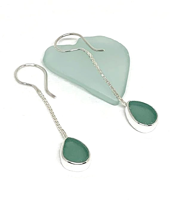Turquoise Sea Glass Chain Earrings