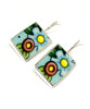 Large Turquoise & Pink Flower Vintage Pottery Single Drop Earrings