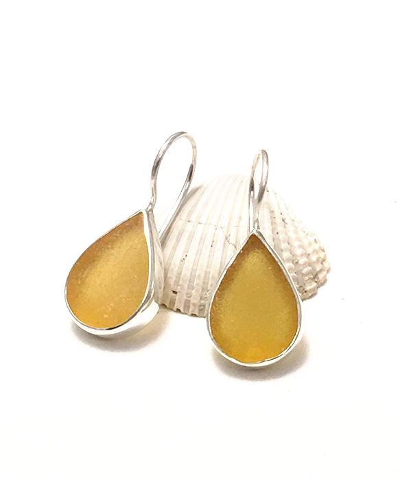 Amber Tear Drop Sea Glass Single Earrings