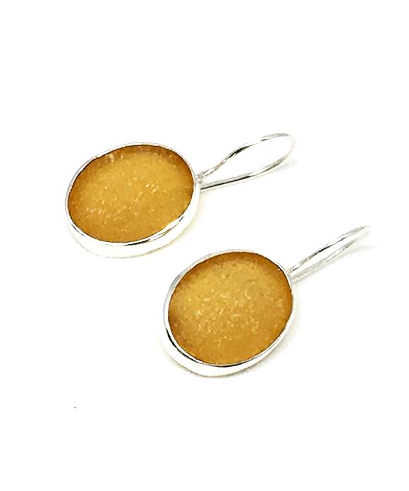 Amber Oval Sea Glass Single Drop Earrings