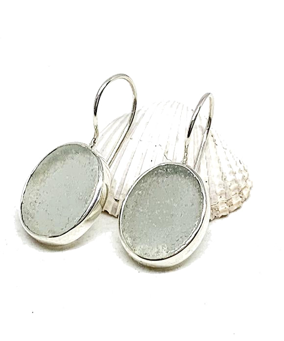 Softest Aqua Oval Sea Glass Single Drop Earrings