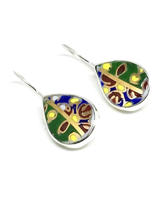 Colorful Textured Bold Teardrop Vintage Pottery Single Drop Earrings