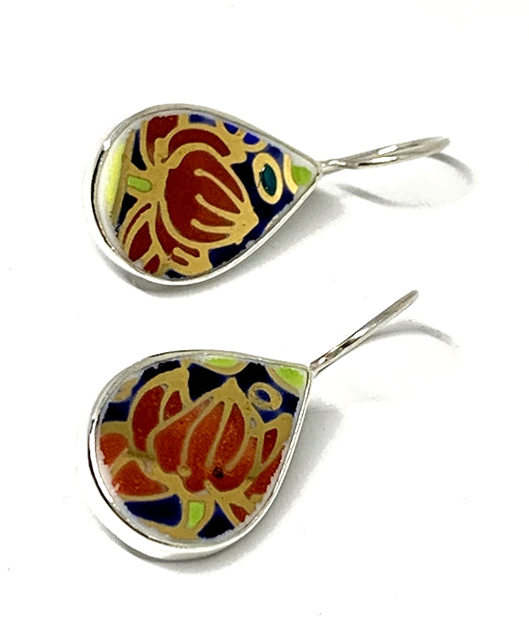 Bold with Gold Teardrop Vintage Pottery Single Drop Earrings