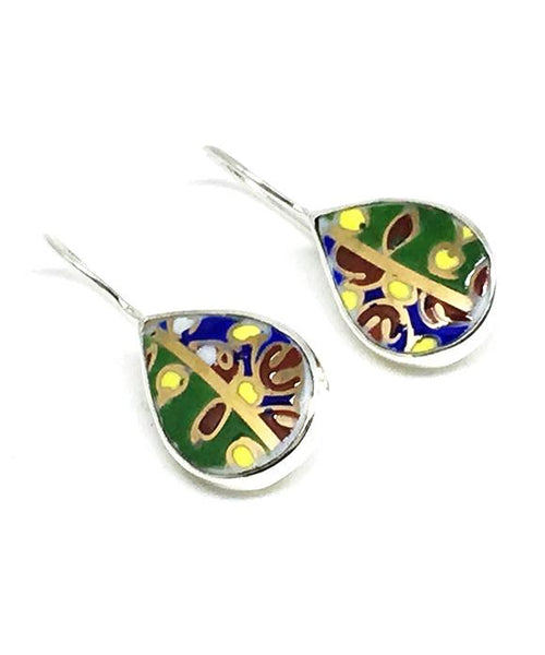 Colorful Textured Bold Teardrop Vintage Pottery Single Drop Earrings