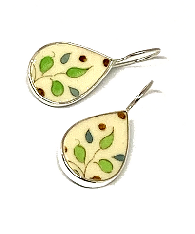 Leaf Pattern Vintage Pottery Single Drop Earrings