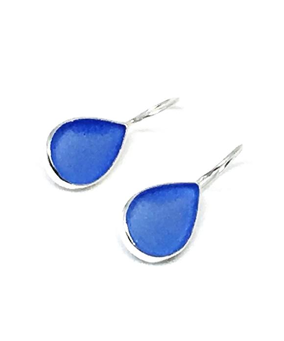 Blue Sea Glass Teardrop Single Earrings