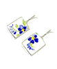 Blue & Yellow Flower Rectangle Shape Vintage Pottery Single Drop Earrings