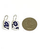 Blue & White Flower Rectangle Shape Vintage Pottery Single Drop Earrings