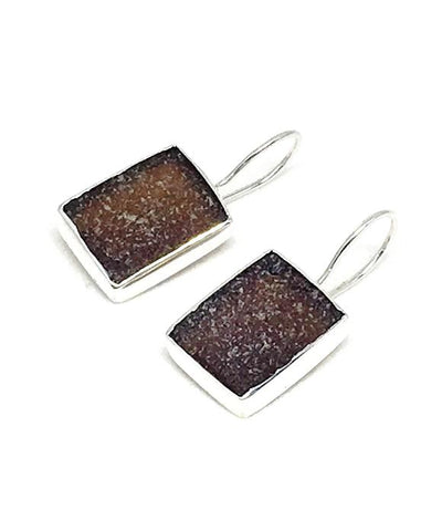 Dark Brown Rectangle Sea Glass Single Drop Earrings