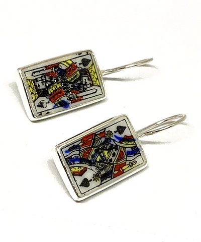 King & Queen Of Spades Vintage Pottery Single Drop Earrings