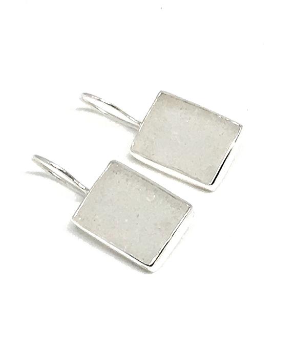 Clear Rectangle Sea Glass Single Drop Earrings