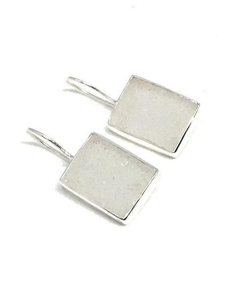 Clear Rectangle Sea Glass Single Drop Earrings