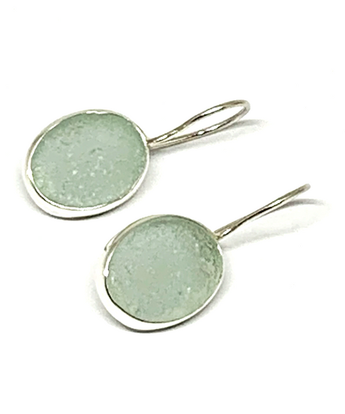 Coke Bottle Blue Sea Glass Oval Shape Single Earrings