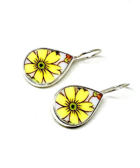 Yellow Daisy Vintage Pottery Single Drop Earrings