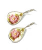 Delicate Pink Flowers Teardrop Vintage Pottery Single Drop Earrings