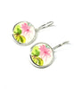 Green & Pink Flower Round Vintage Pottery Single Drop Earrings
