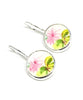 Green & Pink Flower Round Vintage Pottery Single Drop Earrings