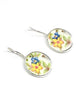 Yellow and Blue Floral Oval Vintage Pottery Single Drop Earrings